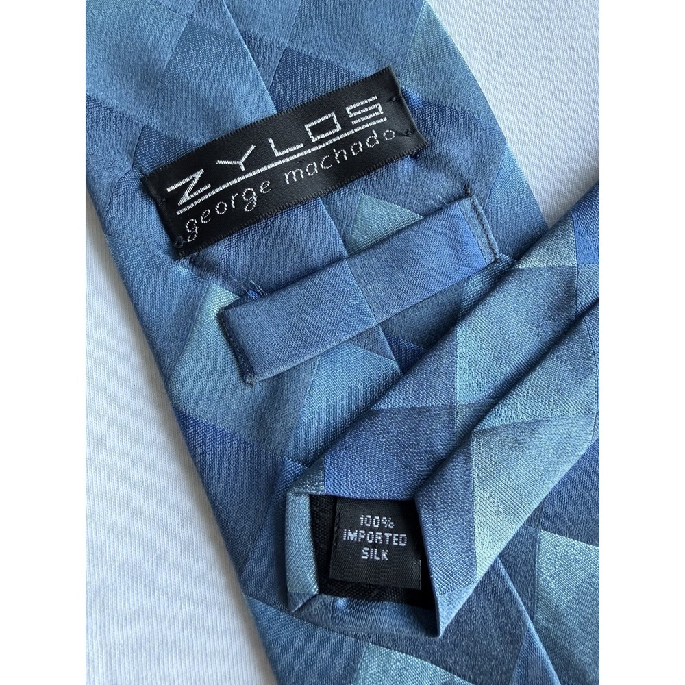 Zylos George Machado Blue Gradient Check Wide	4" 100% Silk Tie Necktie USA Made